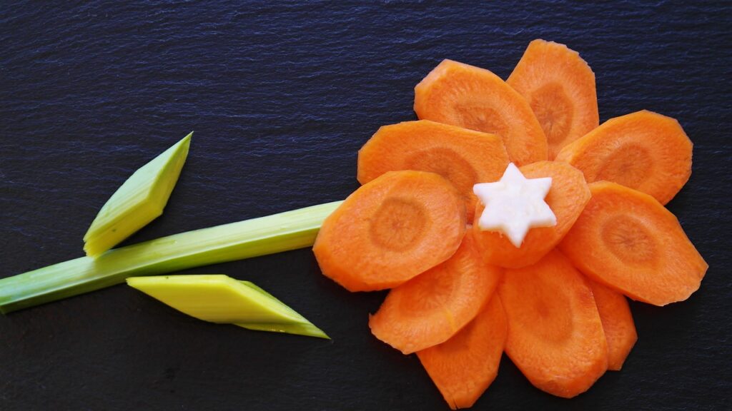 carrot pieces put into flower shape