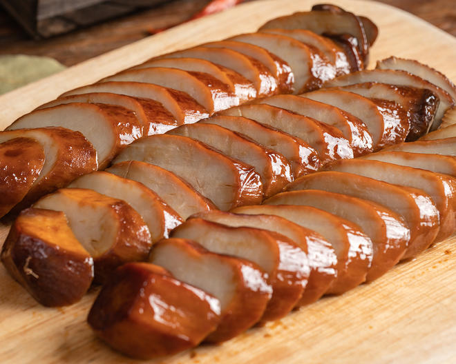 some Braised King Oyster Mushroom slices with brown color