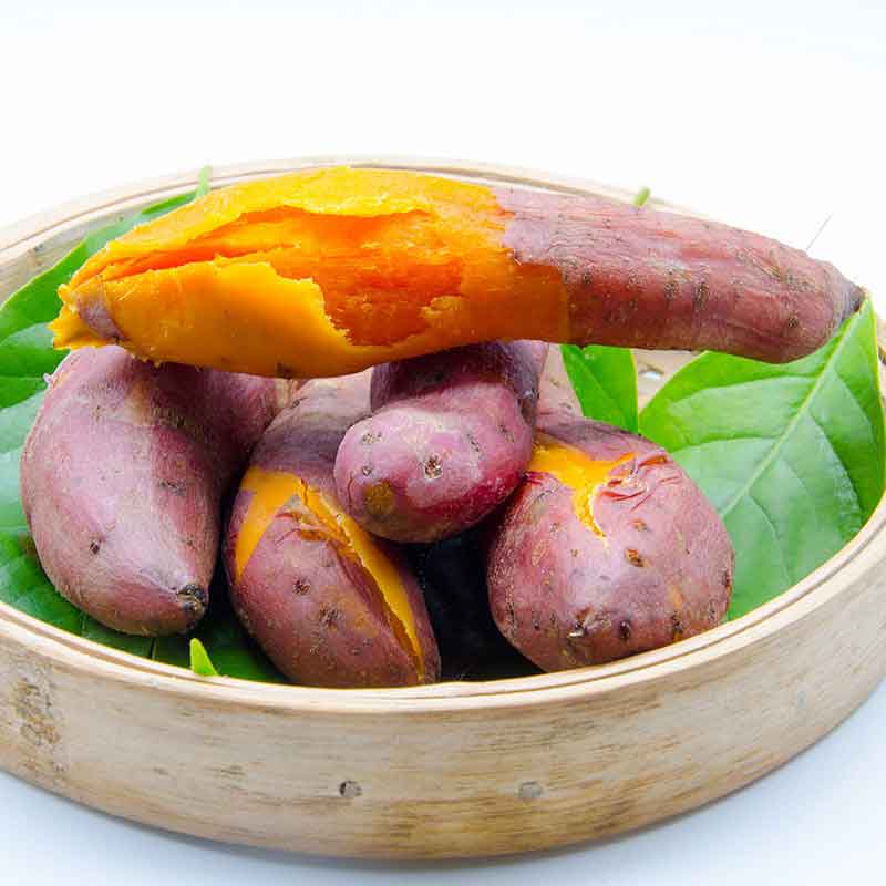 some cooked sweet potatoes in a basket