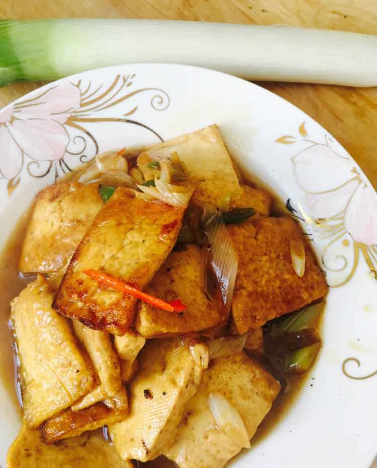 Braised Tofu with Leeks