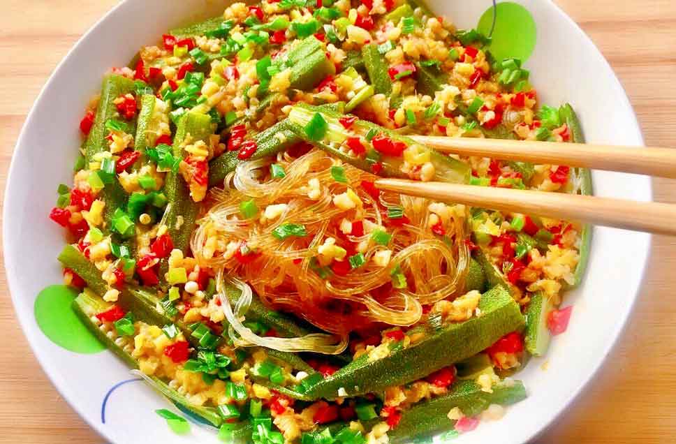 Steamed Okra with Glass Noodles